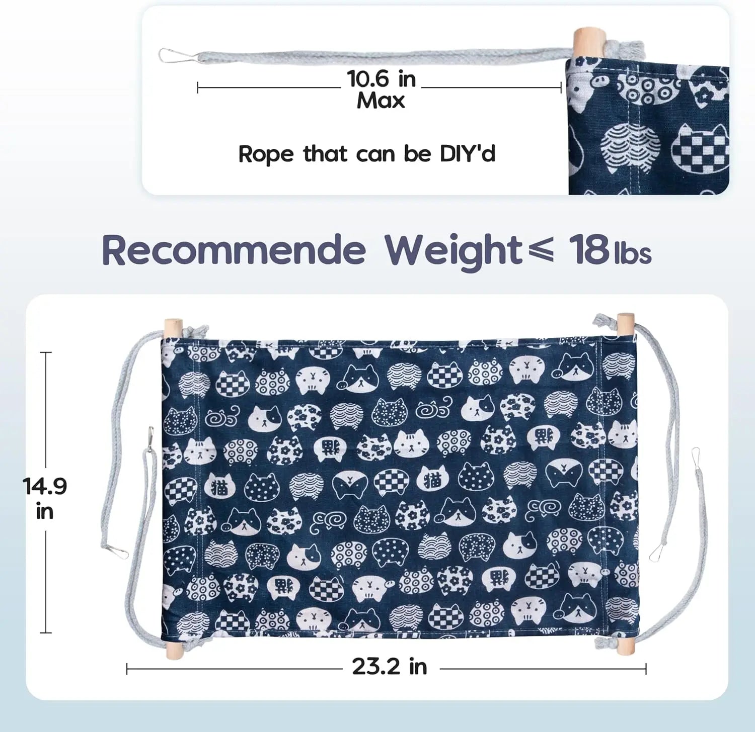 2 Pack Cat Hammock Hanging Reversible Adjustable, 24.4in*14.6 in Soft Sleeping Hammock for Cats