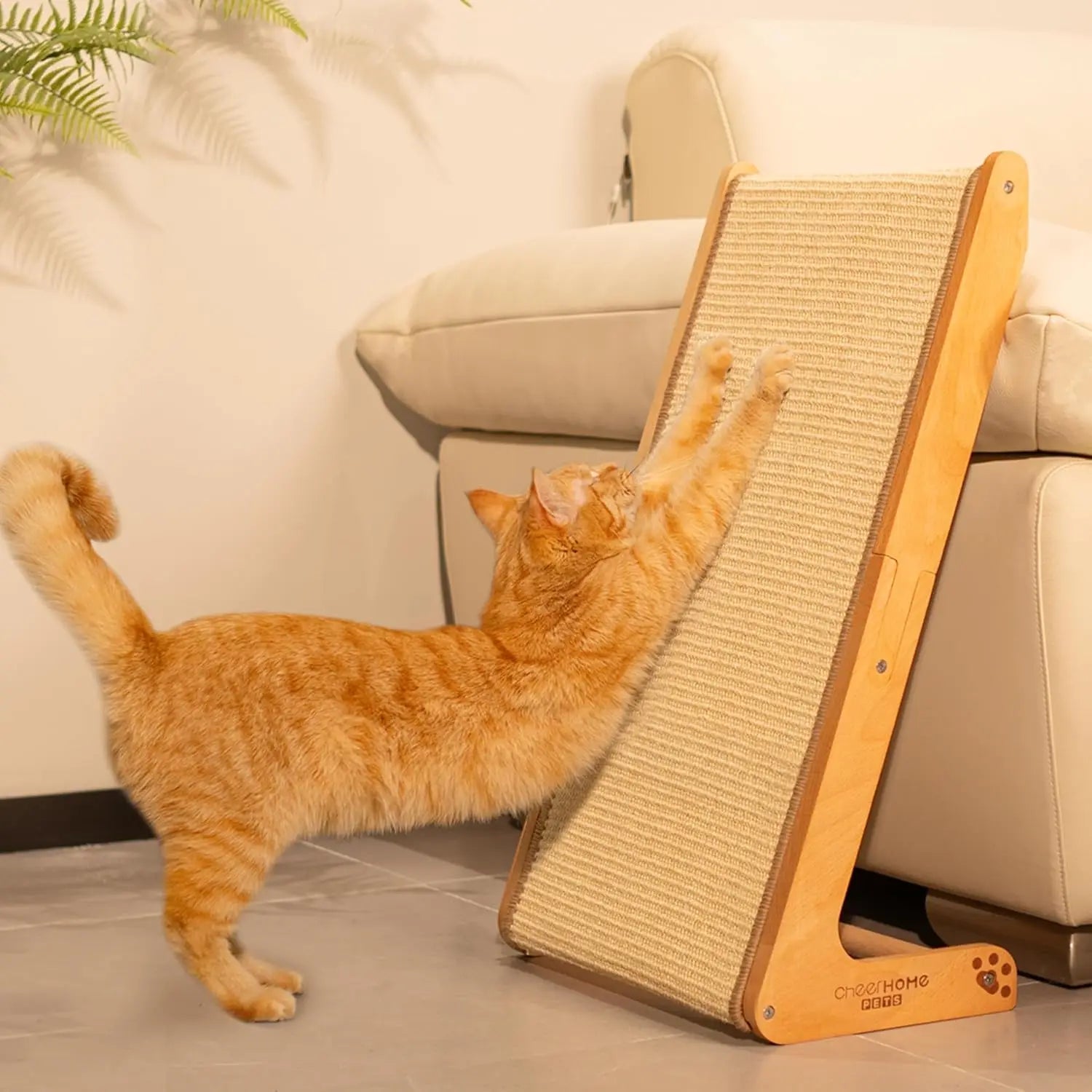 Sisal Cat Scratcher Ramp for Indoor Cats Vertical Cat Scratch Pad, Solid Wood Base