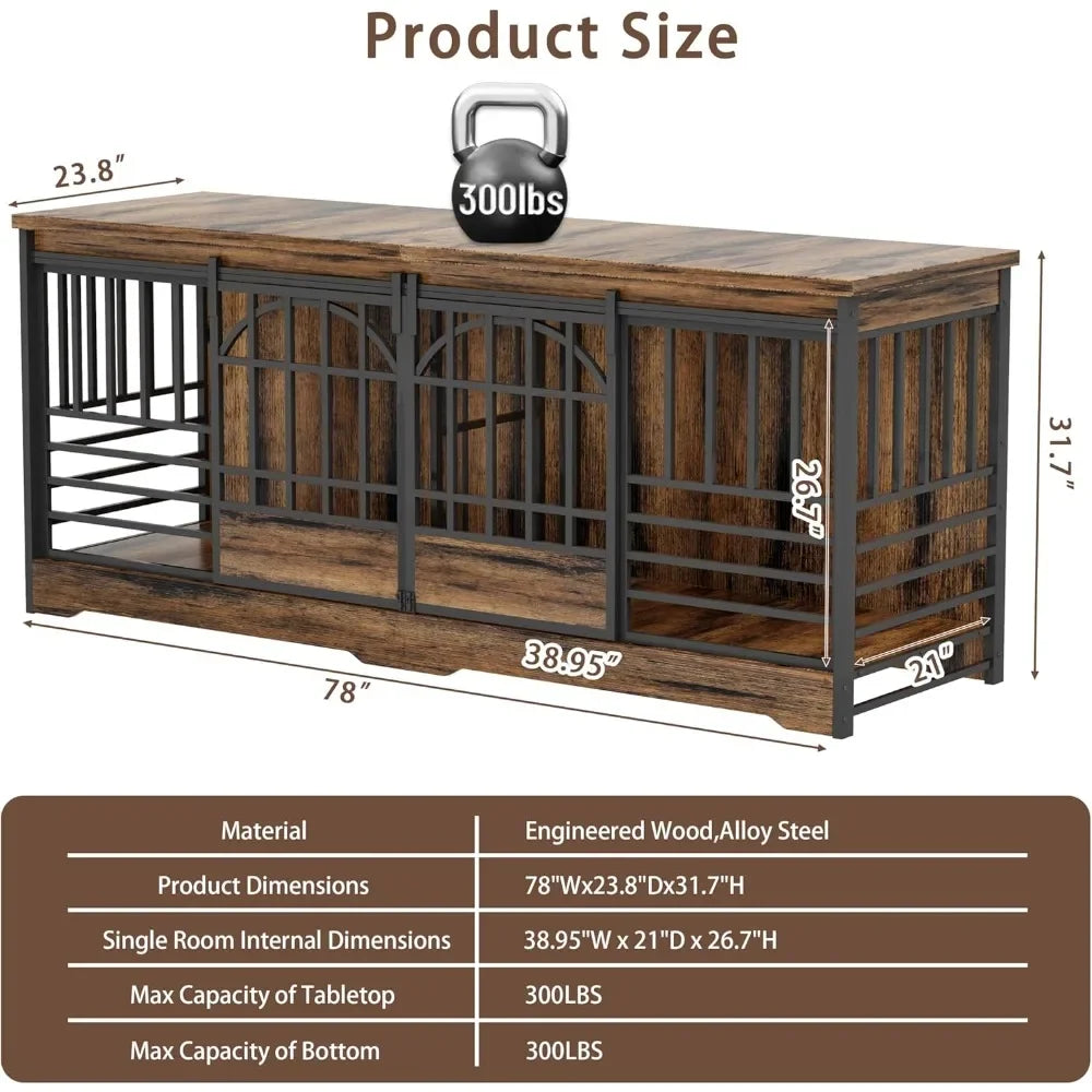 Double Dog Crate Furniture, Extra Large Dog Kennel Indoor with Divider