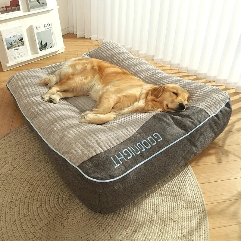 Luxury Stuffed Pet Sofa Bed for Medium to Large Dogs and Cats - Non-slip, Plaid All-Season Plaid Feel with Soft Polyester Fillin