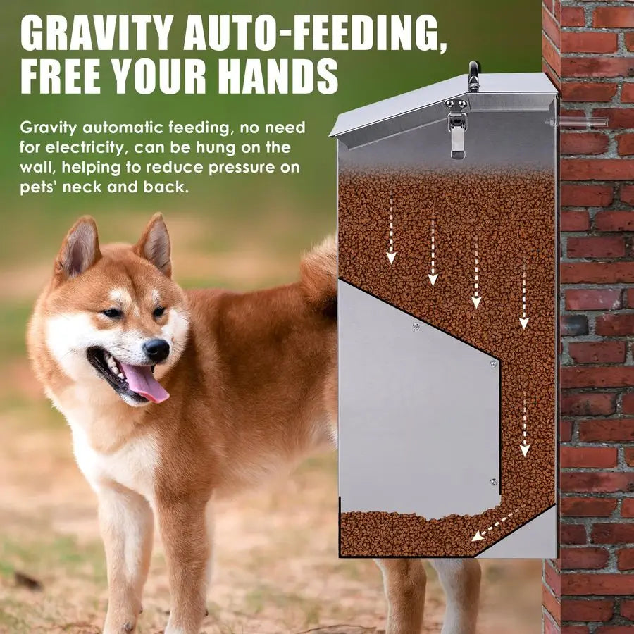 Dog Feeder Large Breed Outdoor Auto Dog Food Dispenser 25lbs Gravity Pet Feeder