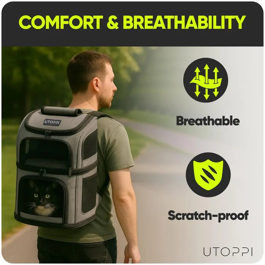 Backpack Carrier for 2 Cats, Kittens or Small Dogs, Foldable & Breathable Pet Travel Bag