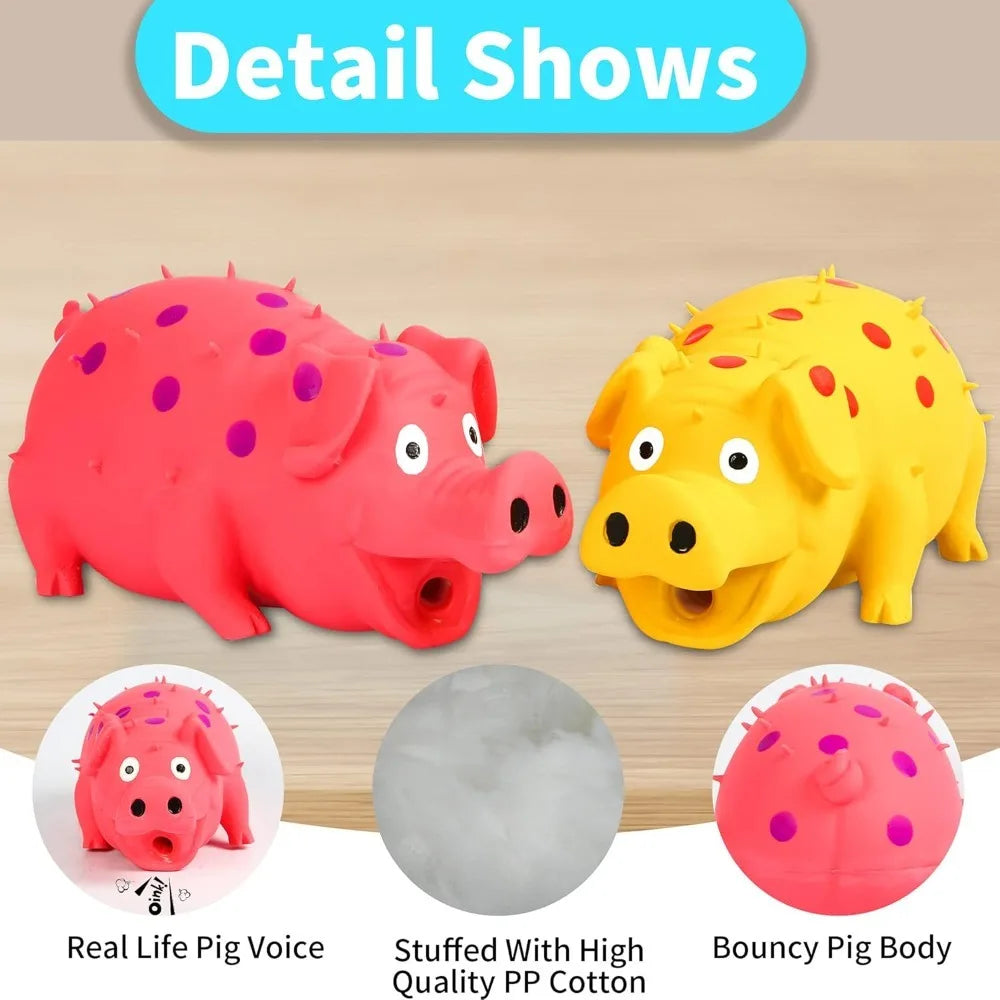 3-Pack Squeaky Pig Dog Toys - Durable Rubber Chew Toys