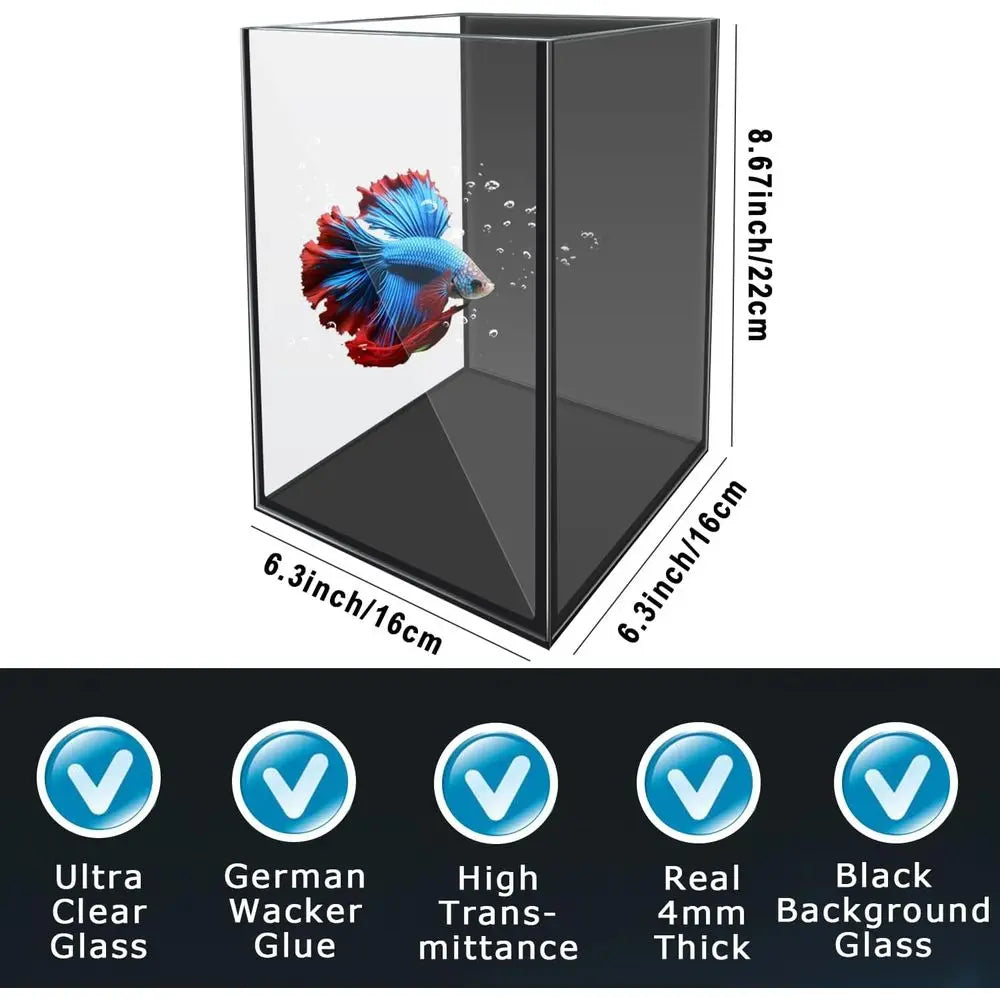 Glass Betta Aquarium Starter Kits 1.5 Gallon With LED Light, Power Filter, Black