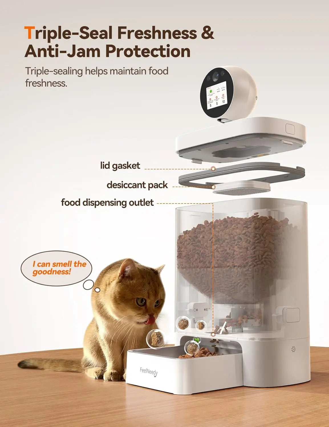Smart AI Pet Feeder with 2K Camera, Night Vision & Two-Way Audio, Timed Automatic Food Dispense
