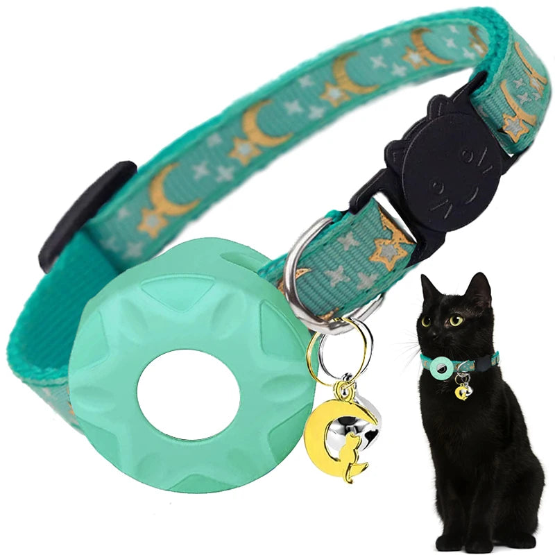 Apple Tag Pet Collar with AirTag Holder & Moon Ornament