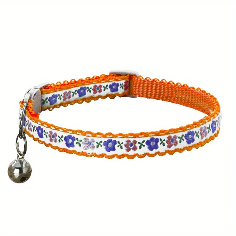 Exquisite Floral Embroidered Cat Collars, Adjustable And Durable With Bell