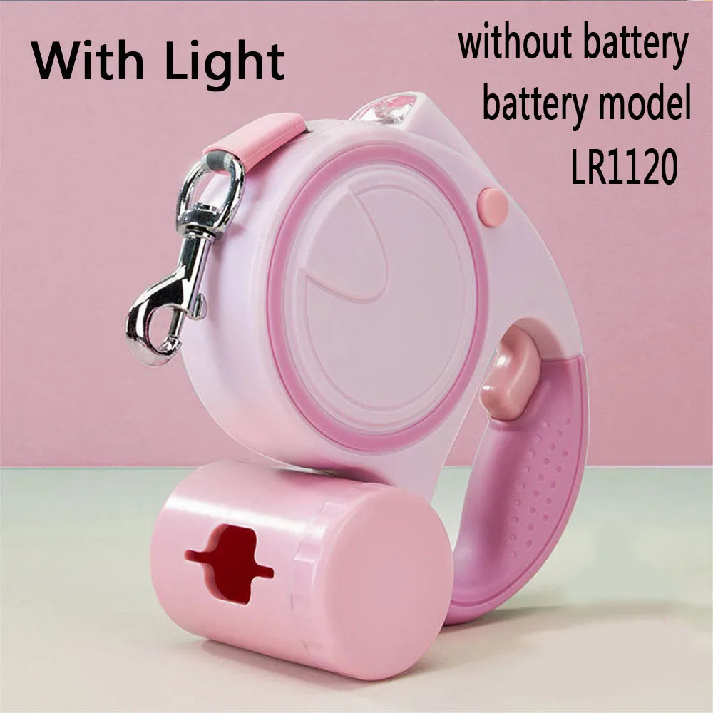 Dog Leash With Led Lights and Garbage Bag Retractable Nylon