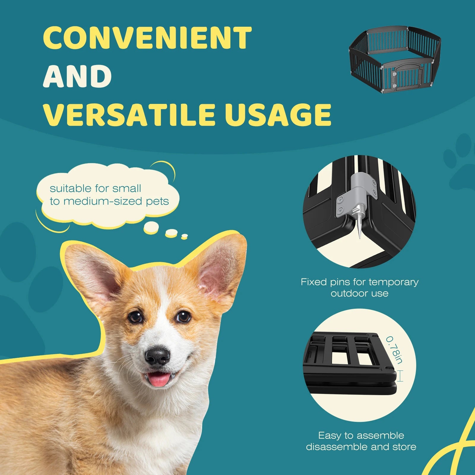 Plastic Dog Playpen 6 Panel 24IN Expandable Durable Pet Fence  Indoor/Outdoor Folding Portable Puppy Playpen