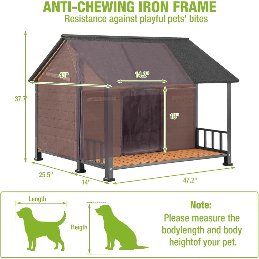 Large Dog House Outdoor for Large Breed Dogs, Insulated, Weatherproof Dog Shelter with Porch