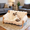 Wooden Cat Sofa with Removable Washable Fluffy Cover, Raised Kitty Lounge Chair Also Suitable for Puppy