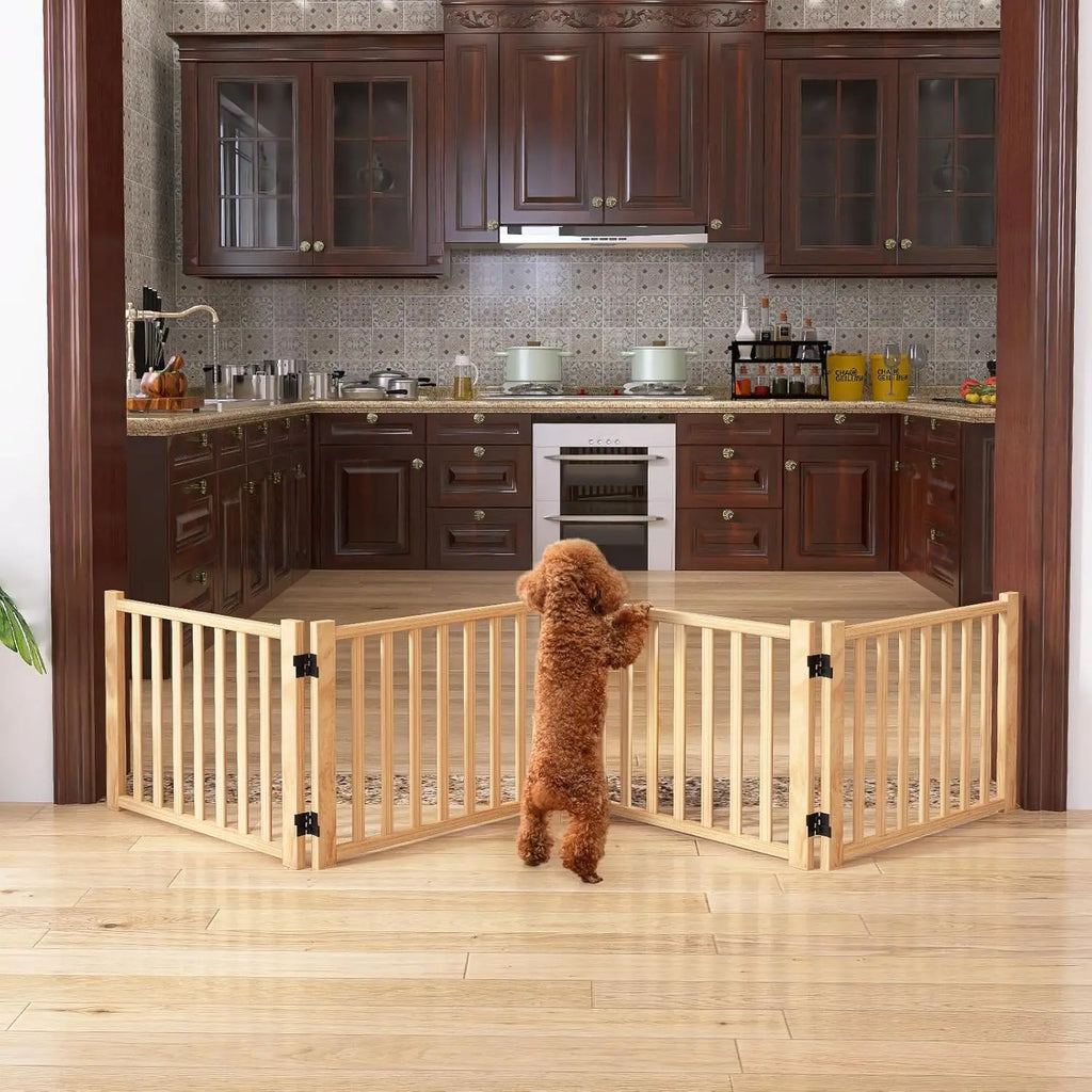 Paint-Free Wooden Freestanding Pet Gate for Indoor Use, Doorways, Stairs