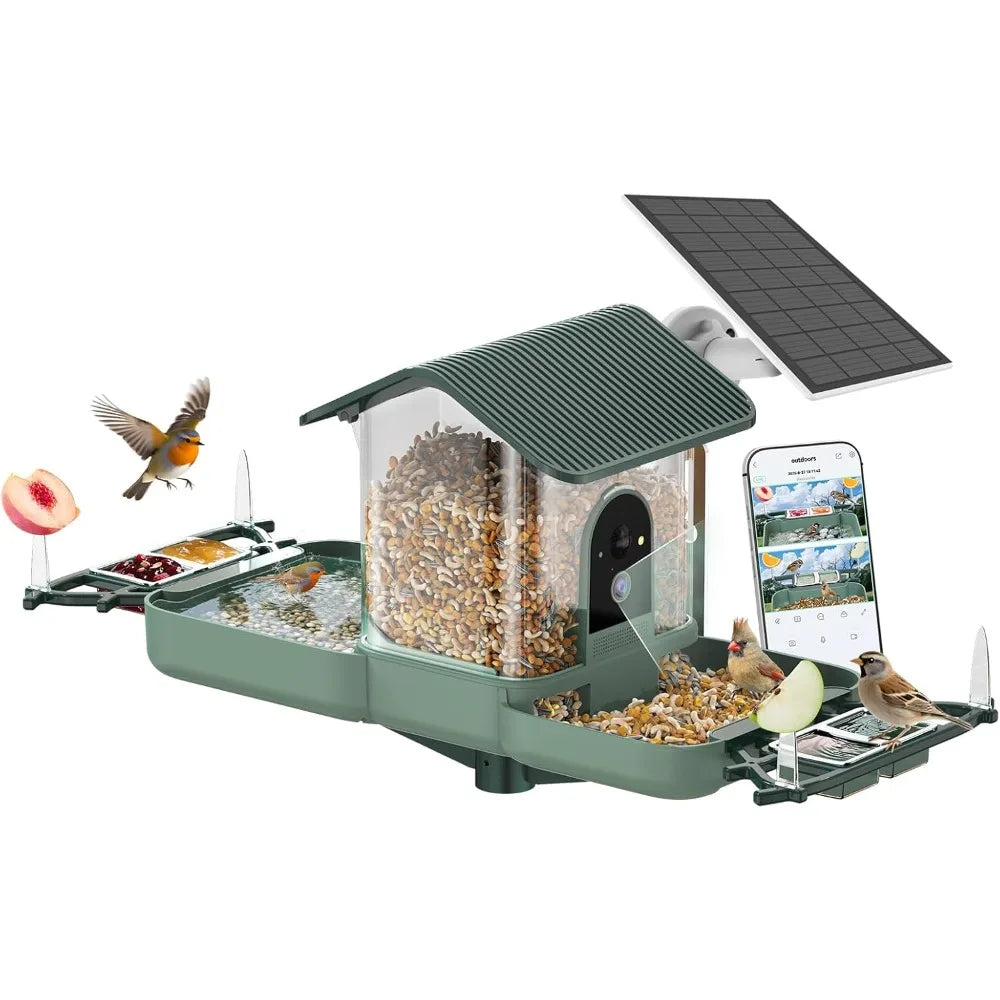 Bird Feeder with Camera & Bird Bath Combo, Watch Birds Eat & Bathe with WiFi 2K HD Video, Auto Record, AI Recognition