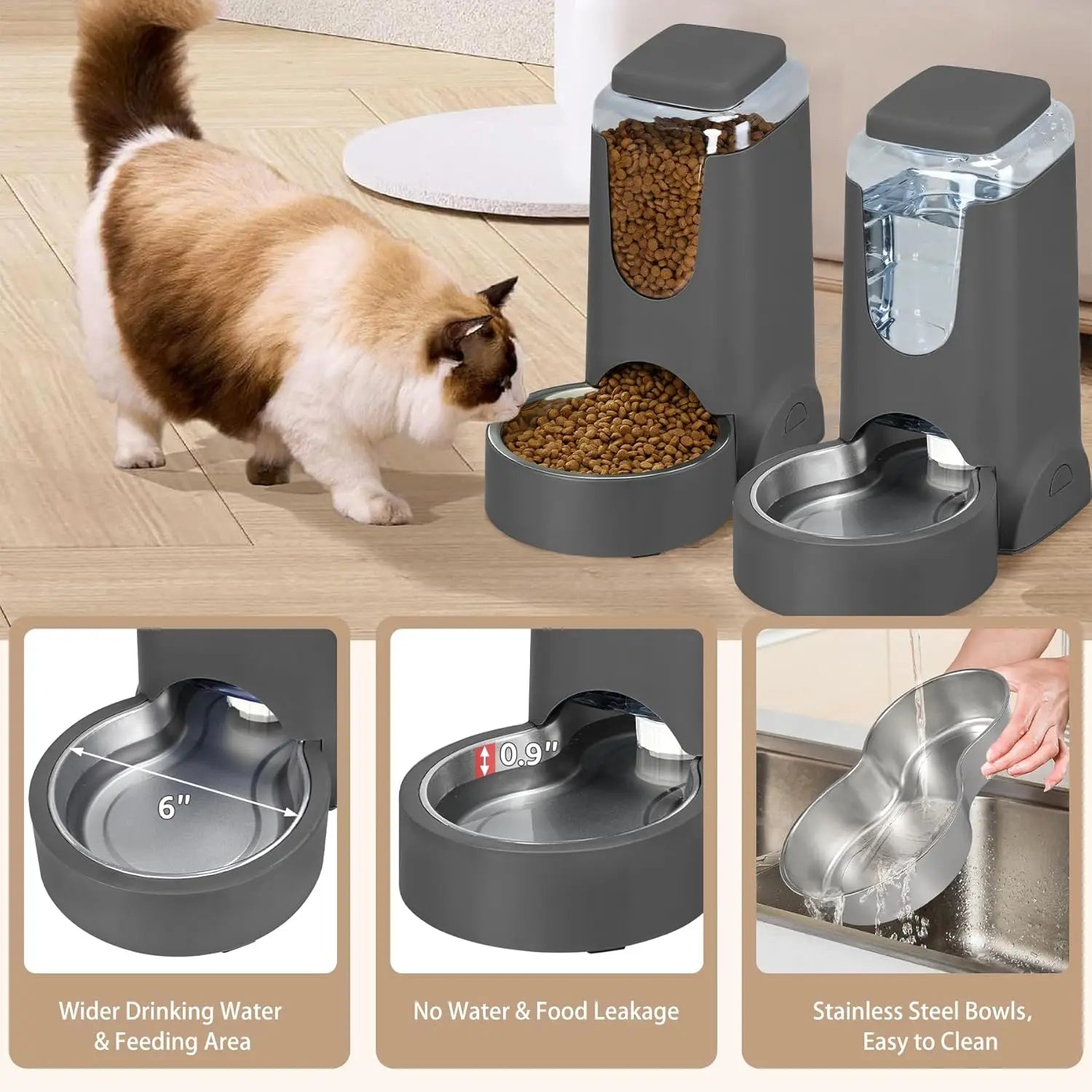2-Pack Automatic Pet Feeder and Water Dispenser Set for Cats and Dogs