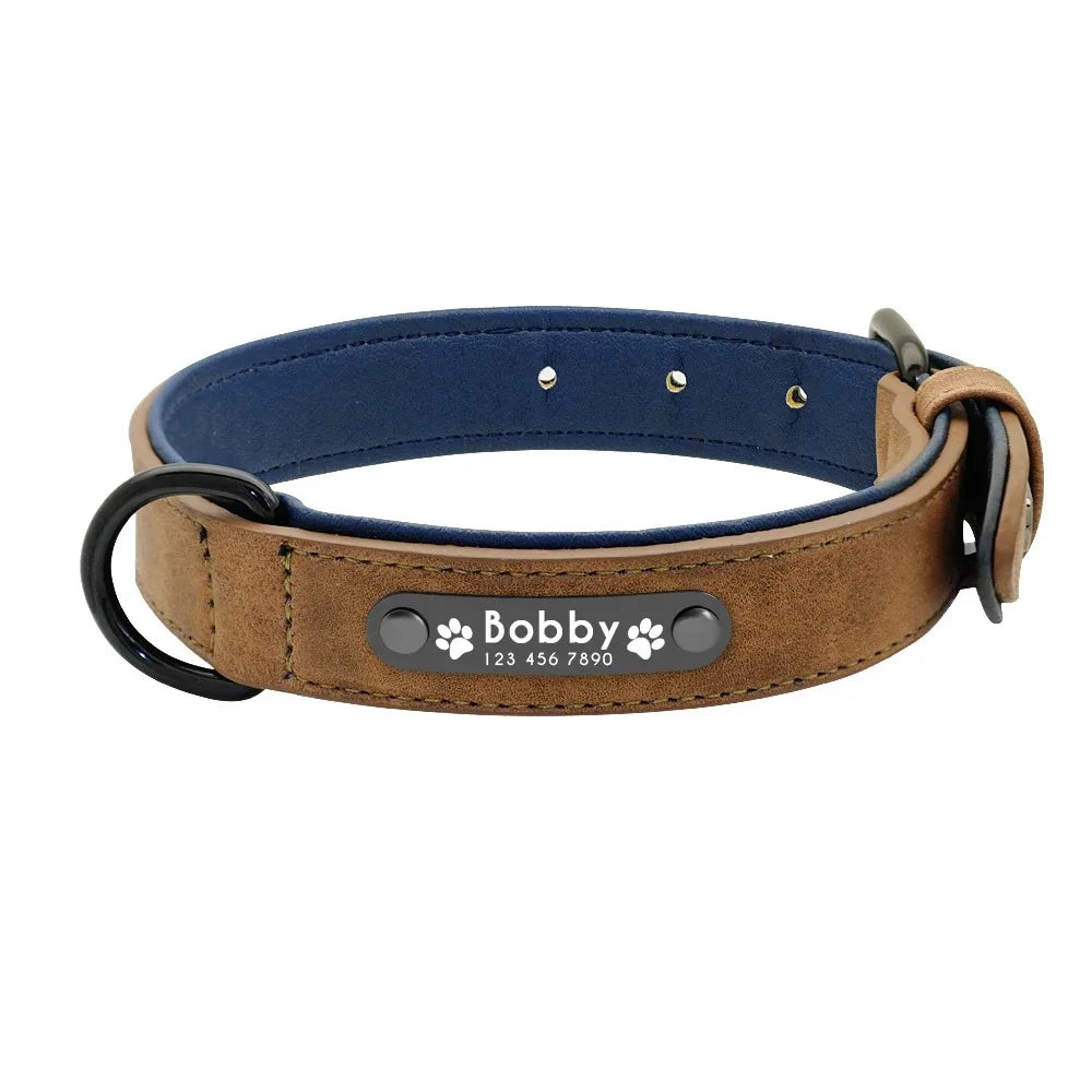 Personalized Name ID Tags, Text name Leather Dog Collar For Small Medium Large Dogs