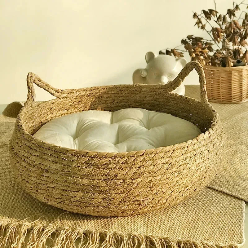 Pure hand-woven rattan cat nest four seasons universal warm pad removable washable