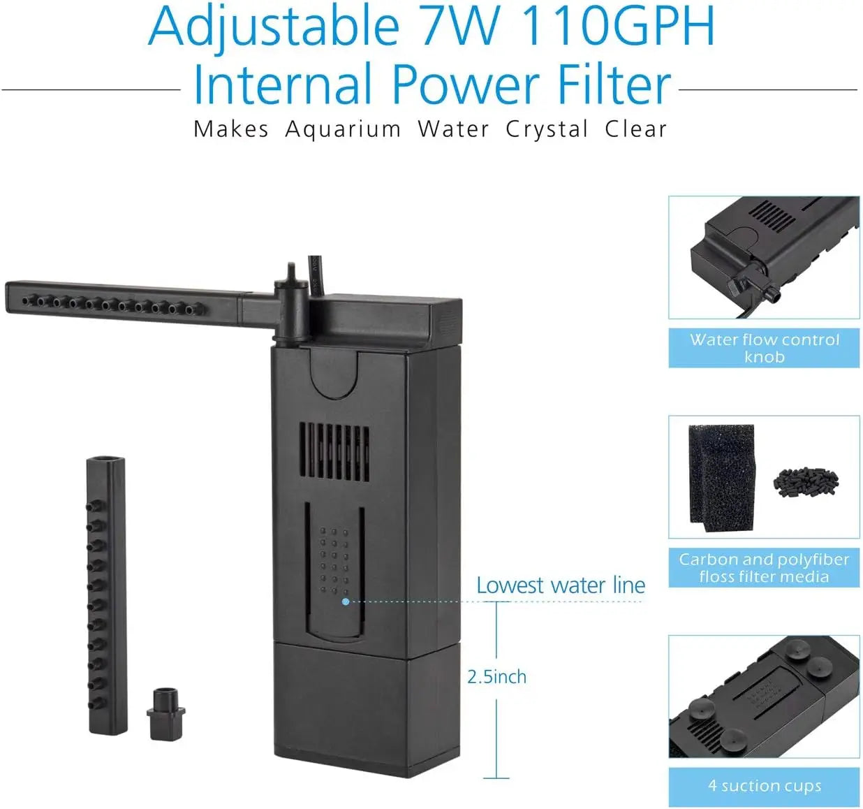 8 Gallon LED Glass Aquarium Kit for Starters with Filter Pump, Colored Light, 3D Rockery Background