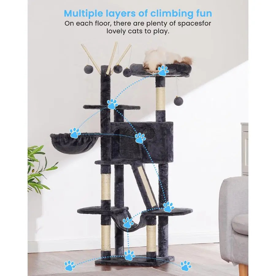 Cat Tree, 53 inch Cat Tower for Indoor Cats, Cat House with Padded Platform Bed