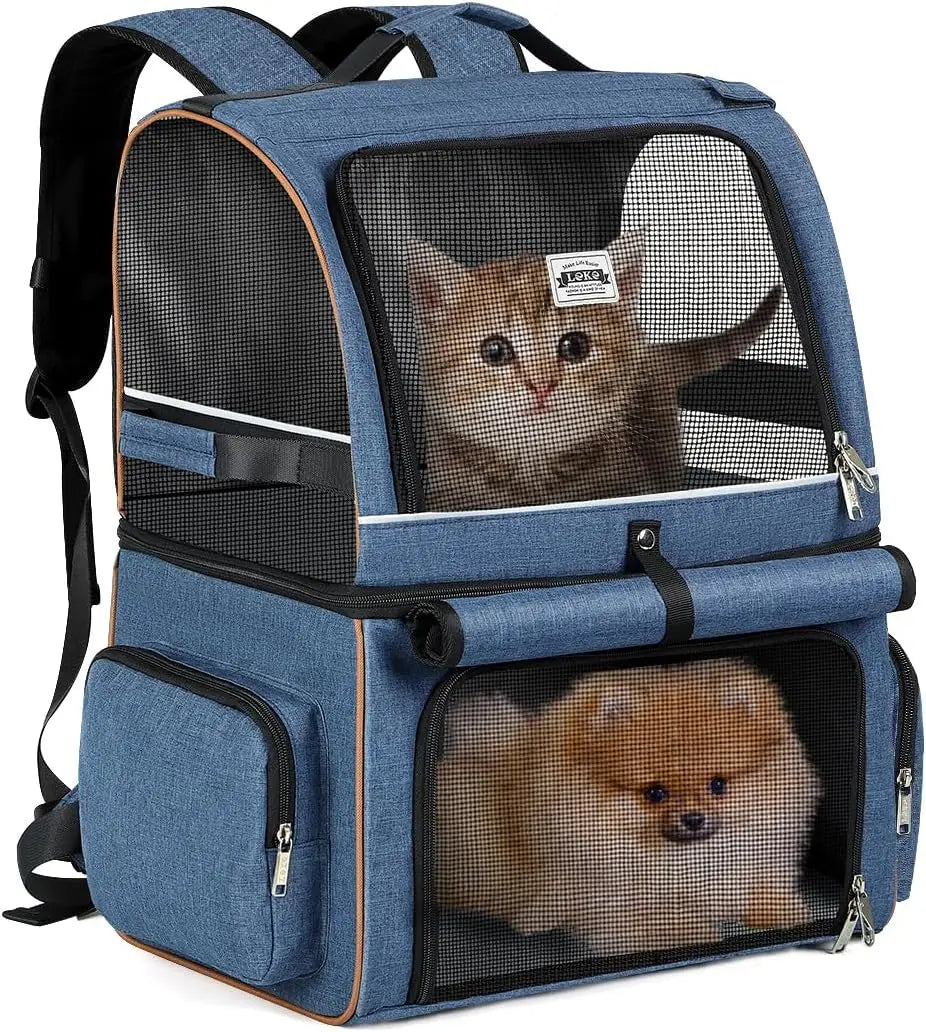 Double-Compartment Cat Backpack Carrier for Two Small Cats or One Medium Dog, Fits Up to 24 Lbs