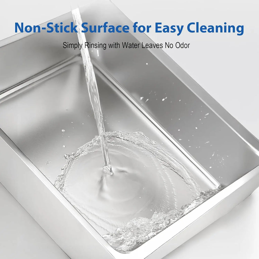 XL Stainless Steel Cat Litter Box with Lid, High-Sided Pan for Big Cats, Anti-Leak & Easy Clean