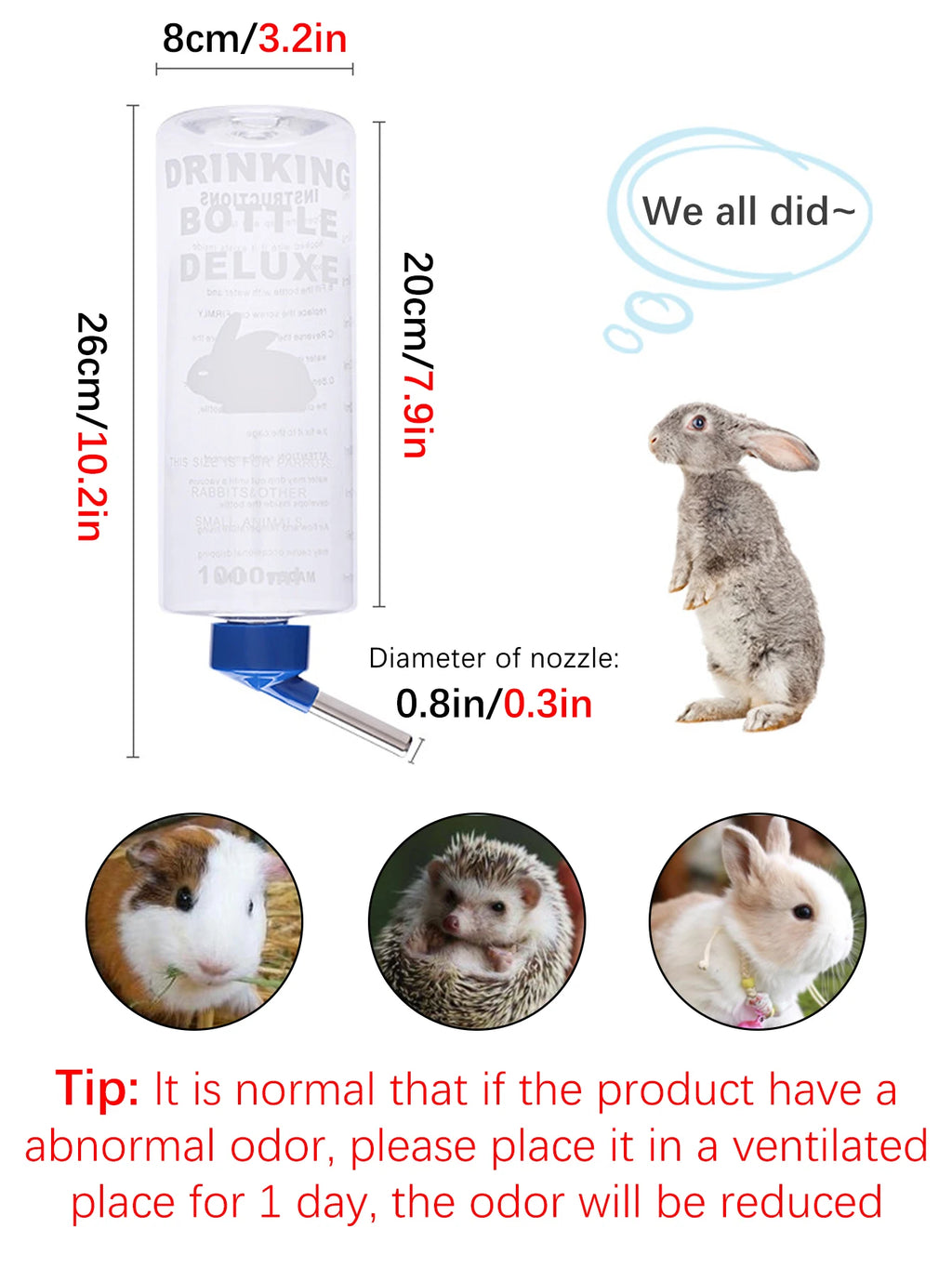Random Color Small Animals Drinker Hangable Water Bottle for Rabbit Guinea Pig Parrot