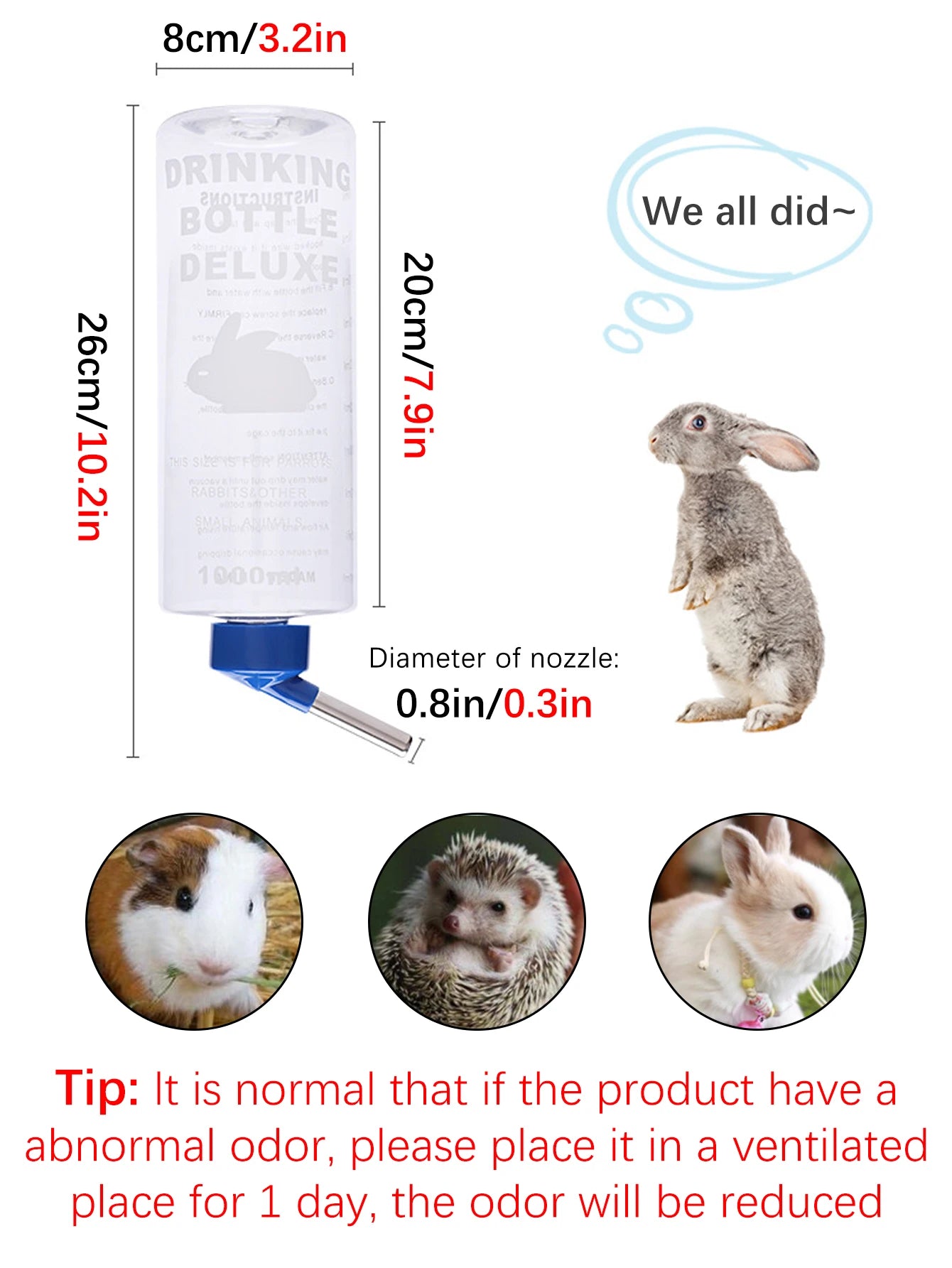 Random Color Small Animals Drinker Hangable Water Bottle for Rabbit Guinea Pig Parrot
