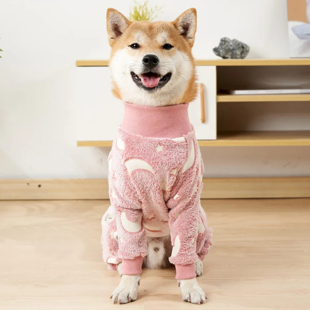 Soft Dog Pajama 4 Legged Warm Fleece Stretchable Dog Pajamas