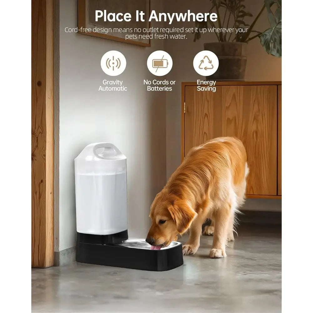 2.4 Gallon Gravity Pet Water Dispenser with Stainless Steel Bowl