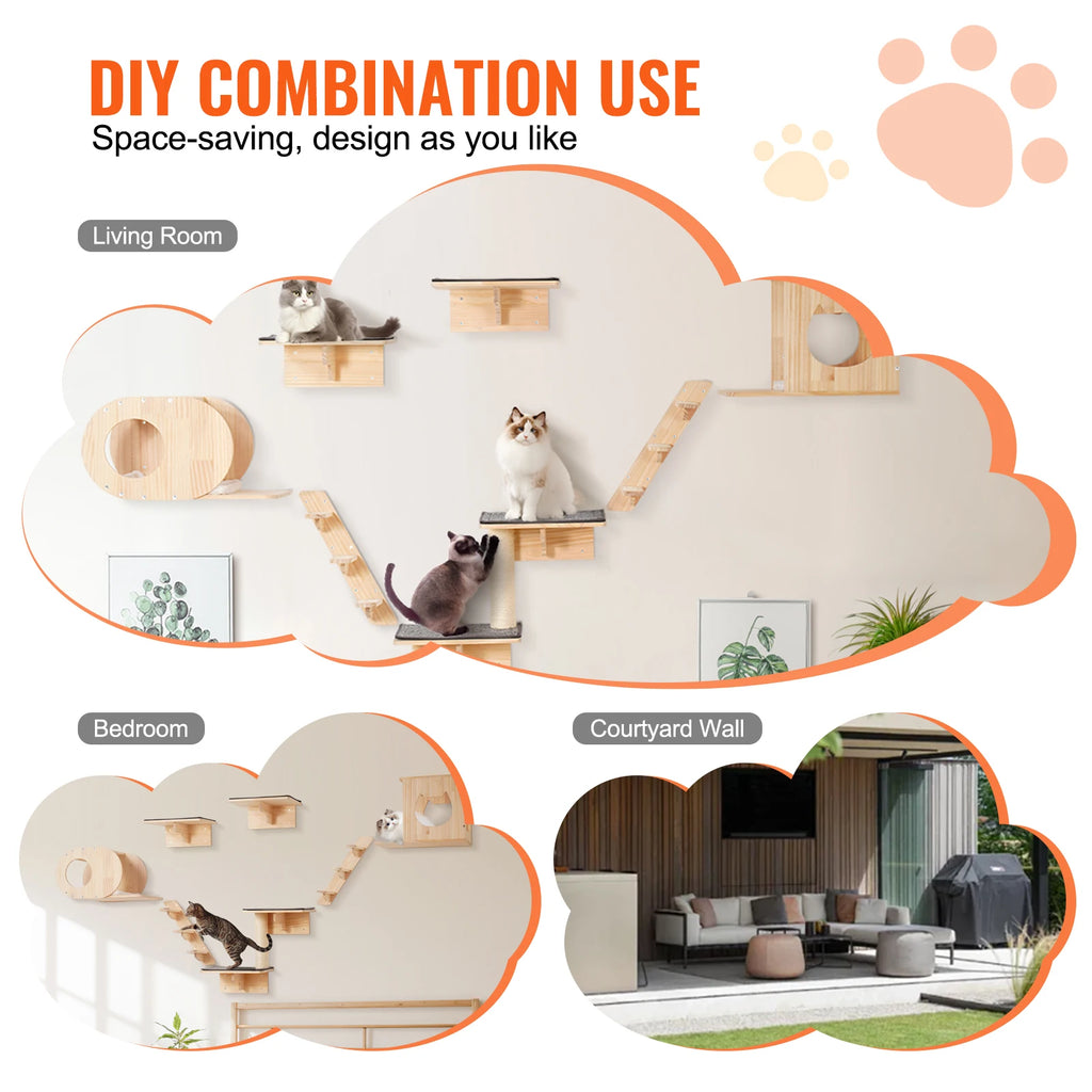 Wall Mounted Cat Shelves, Perches with Jumping Boards Hammocks & Cat Tree Cat Furniture