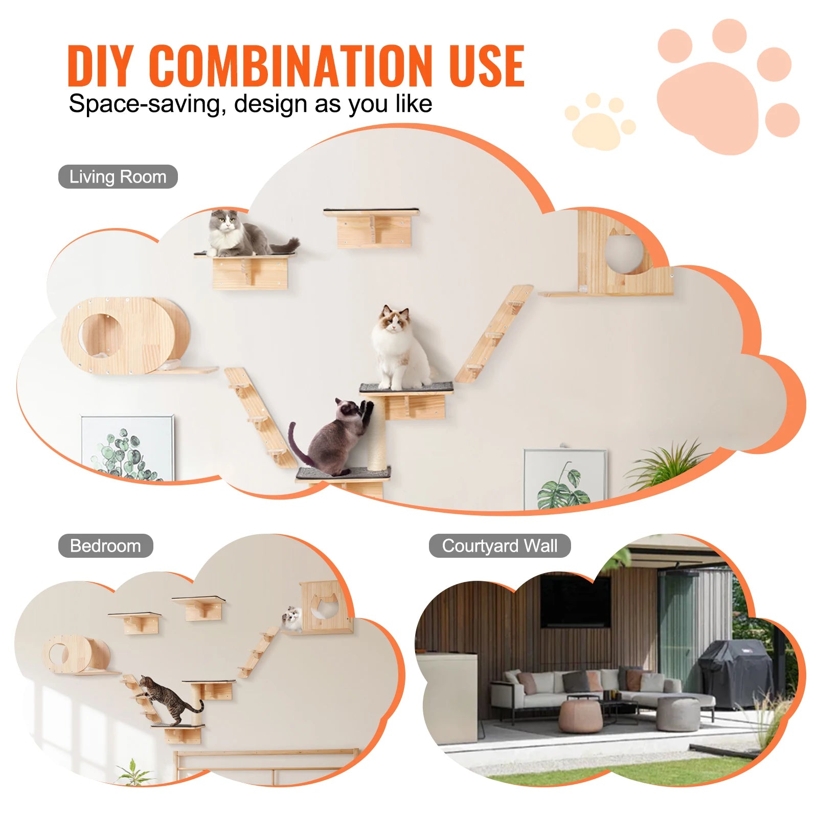 Wall Mounted Cat Shelves, Perches with Jumping Boards Hammocks & Cat Tree Cat Furniture