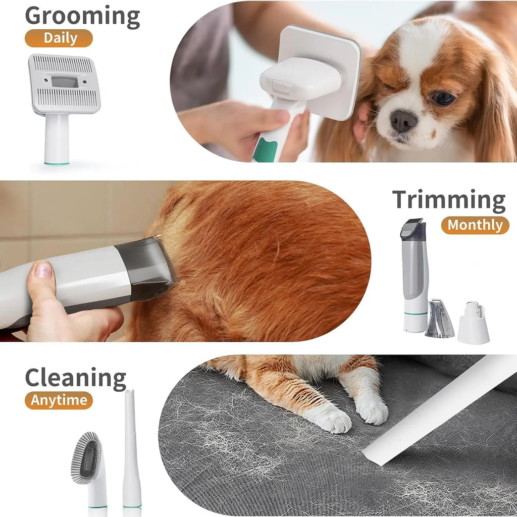 Pet Grooming Vacuum Kit with Clipper, Nail Grinder, and 6 Tools for Dogs, Cats