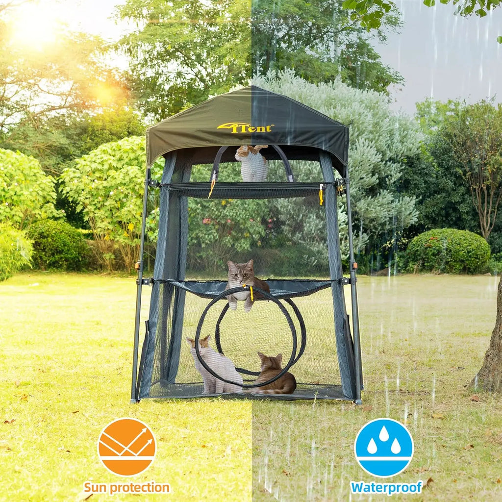 3-Tier Portable Cat Enclosure with Foldable Design, Ideal for Indoor and Outdoor Use