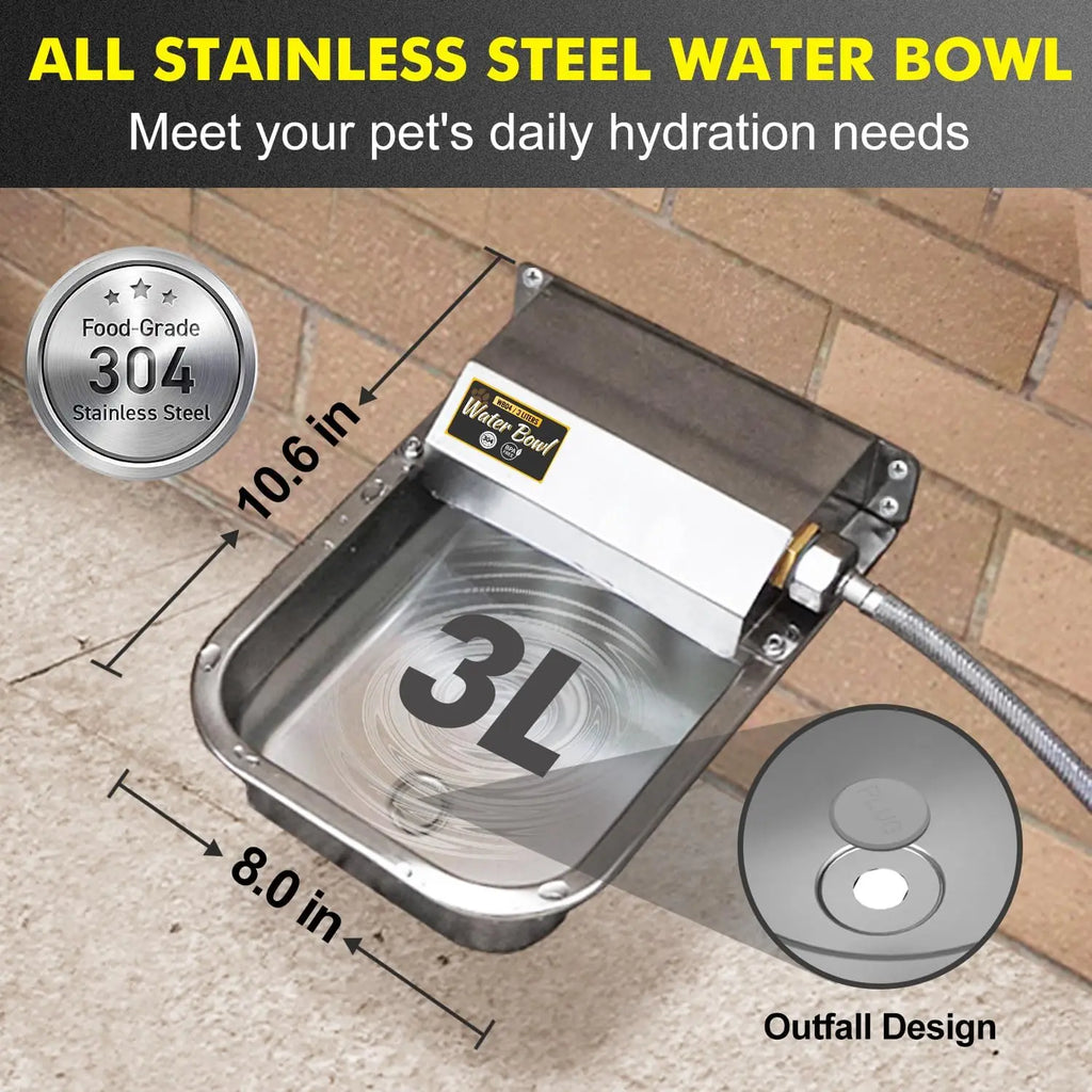 Automatic Water Dispenser for Dogs, Patented 3L Water Bowl, Stainless Steel Waterer
