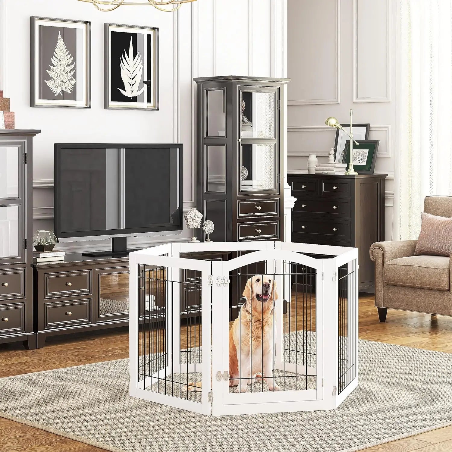 Extra Wide 144-inch Freestanding Pet Gate with Door, 6 Panels for Dogs and Puppies