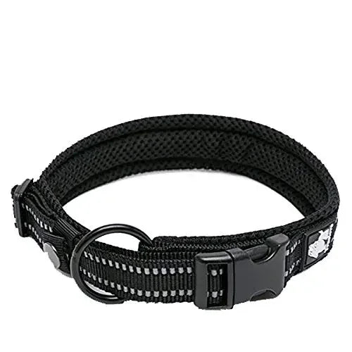 Pet Dog Collar, Nylon Adjustable, Webbing Padded, Soft Reflective