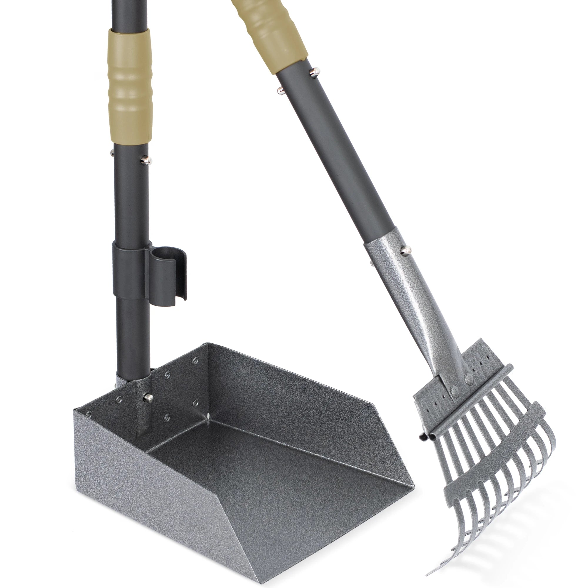 Dog Pooper Scooper, Dog Poop Tray and Rake Set,  Long Adjustable Sectional Stainless Handles