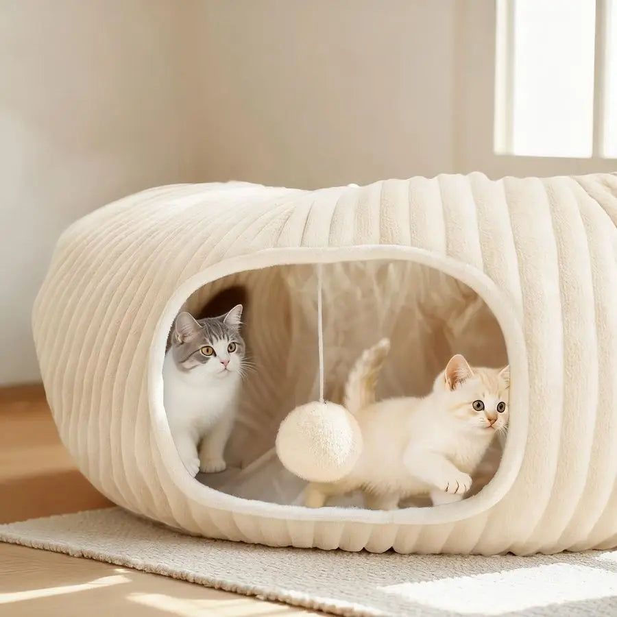 Tunnel Bed with 40 Cat Toys, Collapsible Play Tunnel for Indoor Cats, Cat Tube for Kitten Puppy