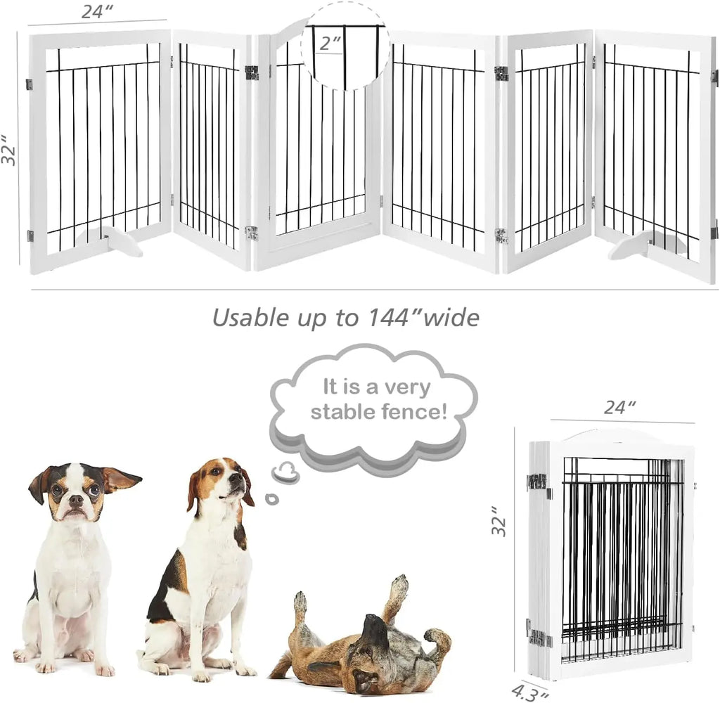 Extra Wide 144-inch Freestanding Pet Gate with Door, 6 Panels for Dogs and Puppies