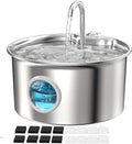 Stainless Steel Cat Water Fountain with 8 Filters & Sponges - 2.6L Quiet Pet Drinking Bowl