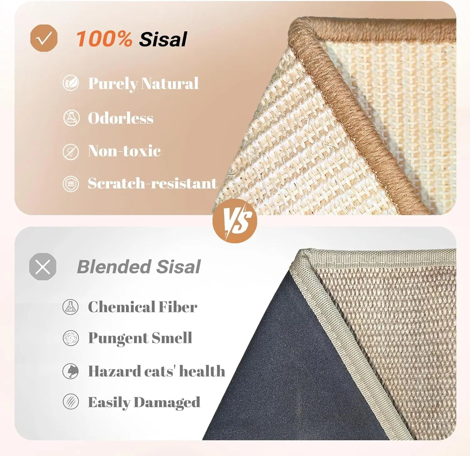 Sisal Cat Scratcher Ramp for Indoor Cats Vertical Cat Scratch Pad, Solid Wood Base