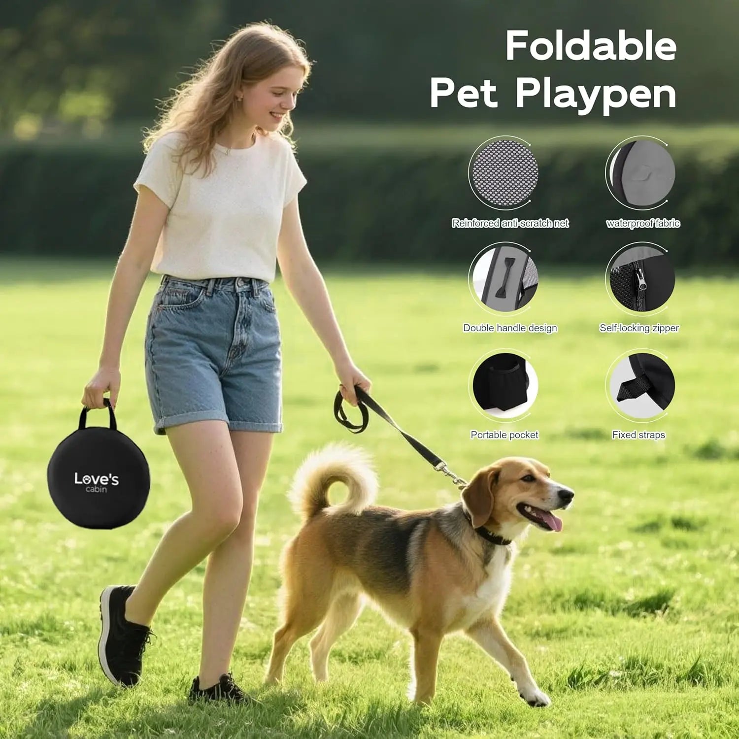 Portable Foldable Pet Playpen for Small Dogs Cats with Carrying Case Grey