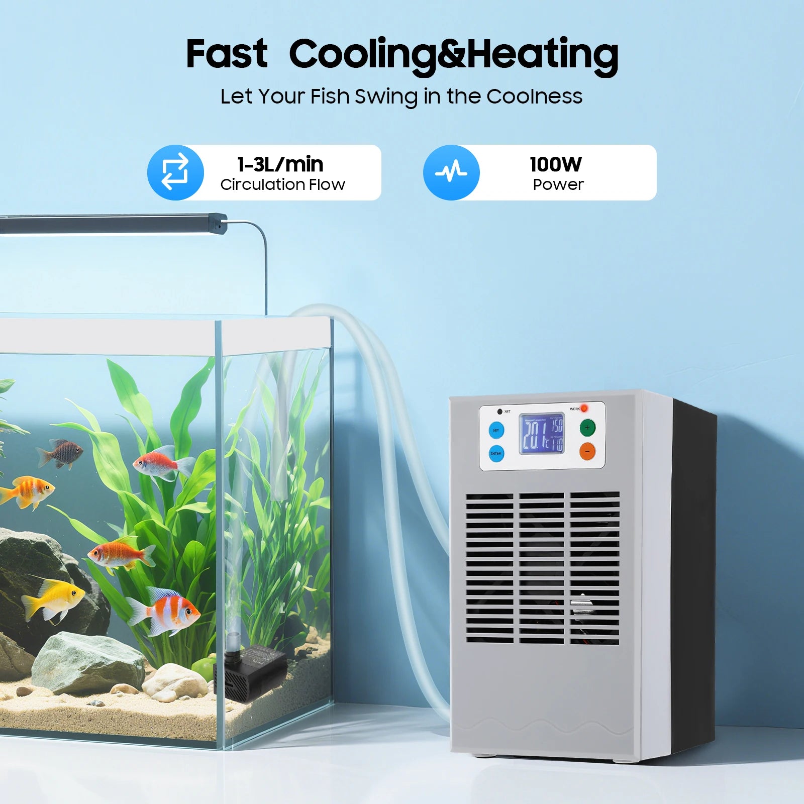 100W Fish Tank Cooling Heating Machine, Aquarium 30L Fish Tank Water Heater  LED Screen