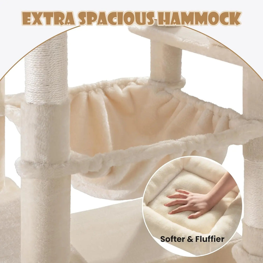81in Multi-Level Cat Tree Tower with Hammock, Scratching Posts, and Cozy Perches for Indoor Cats - Beige
