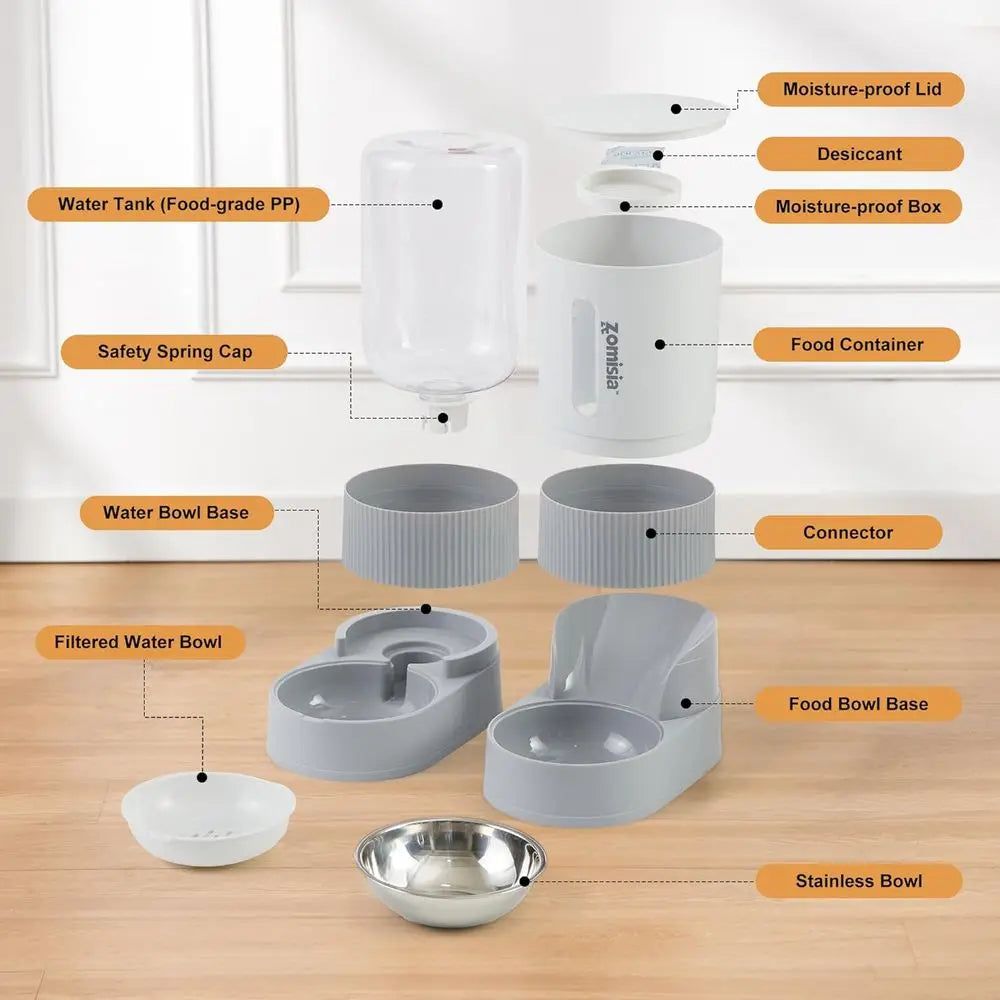 Gravity Cat Feeder and Water Dispenser - Automatic With Stainless Steel Bowl, (2 )