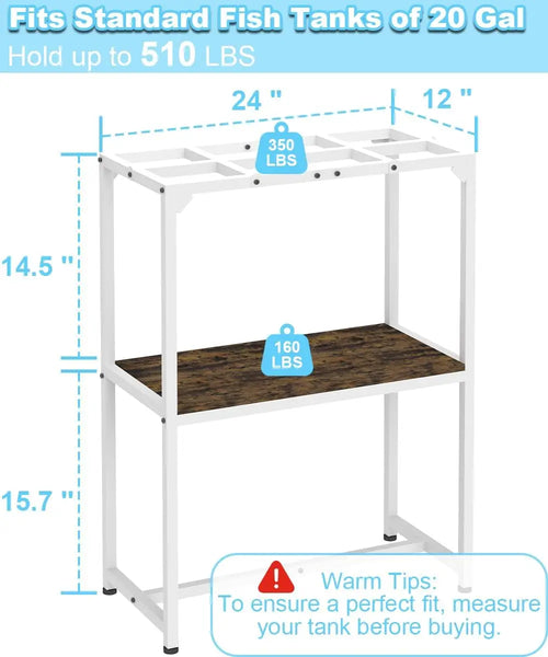 20 Gallon Aquarium Stand with 2-Tier Storage Shelf, Metal Reptile Terrarium Rack