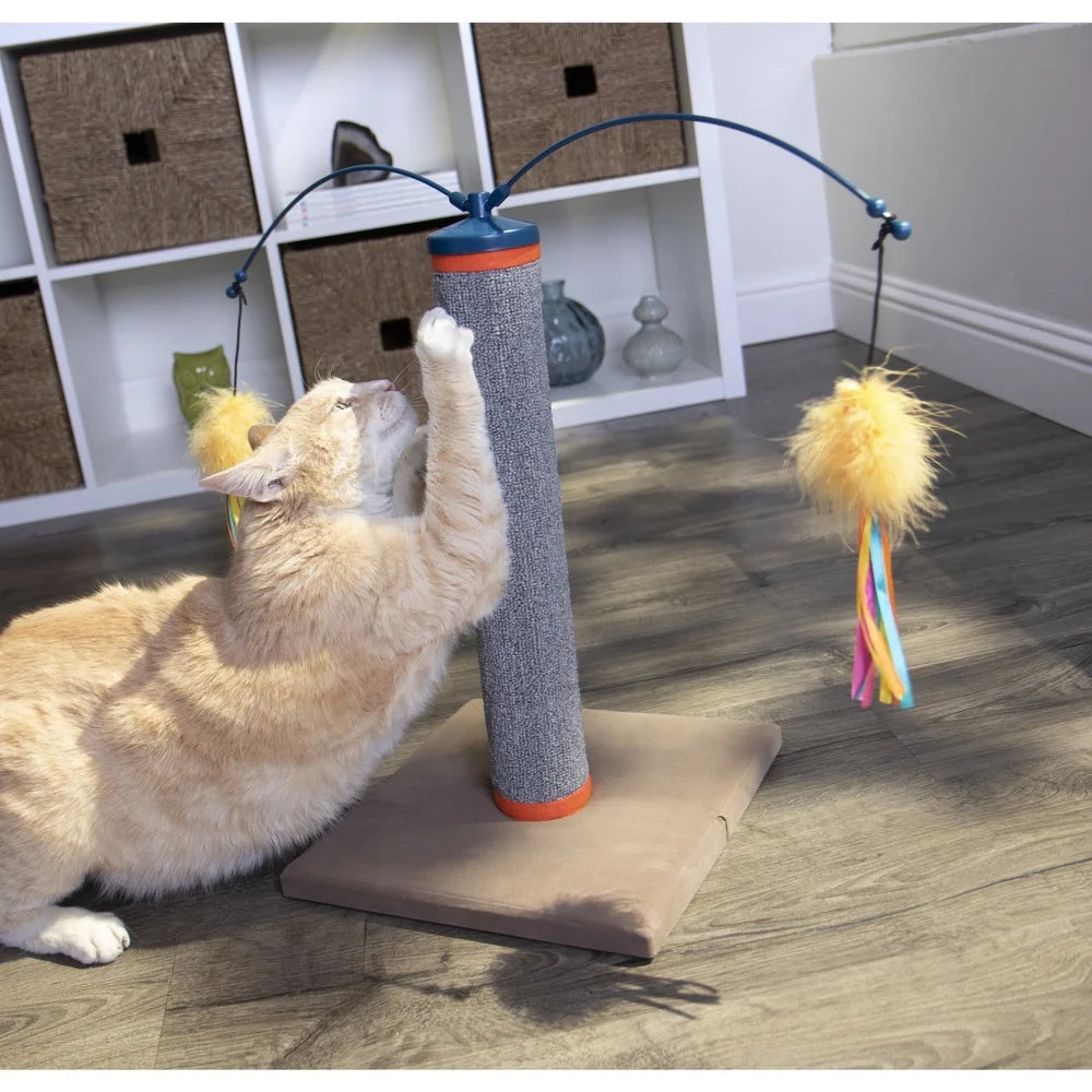 Scratch N Spin Carpet Cat Scratching Post with Interactive Spinning Wand