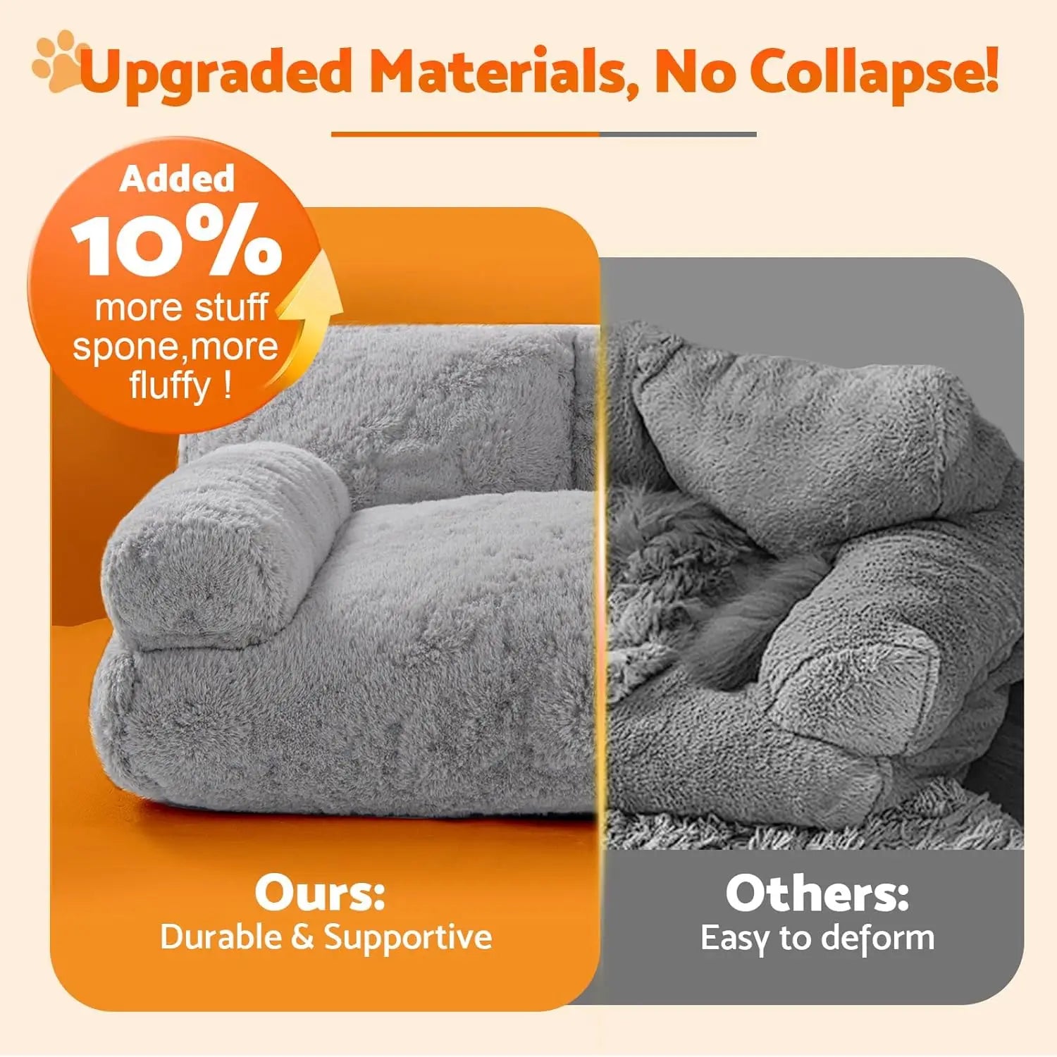 Large Cat Bed for Indoor Cats -Added 10% More Stuff Sponge, Orthopedic Pet Couch