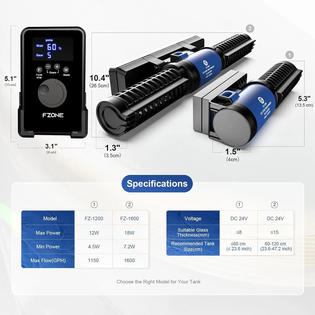Aquarium Wave Maker with LED Display, Adjustable Cross Flow, Quiet Magnetic Mount for Saltwater & Freshwater Tanks (1600 GPH)