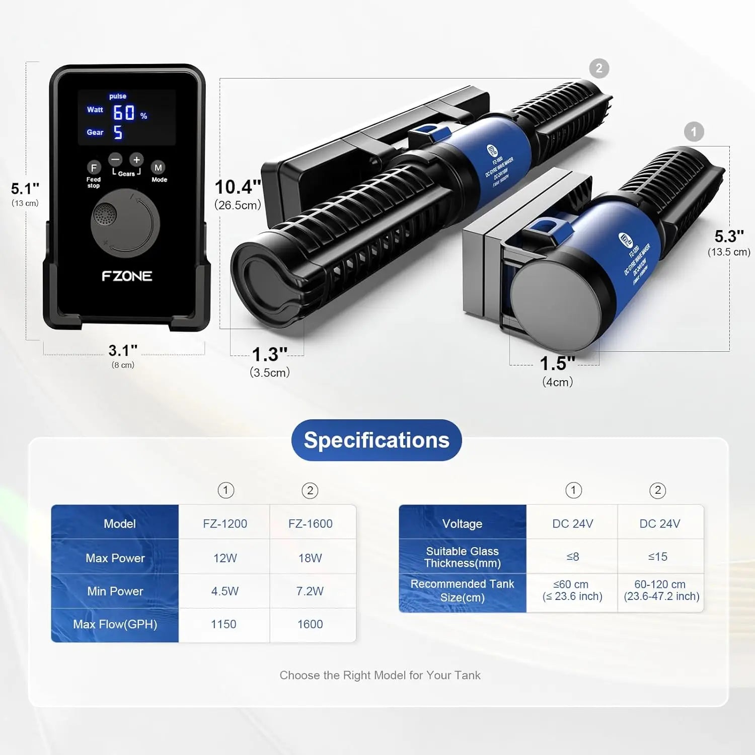 Aquarium Wave Maker with LED Display, Adjustable Cross Flow, Quiet Magnetic Mount for Saltwater & Freshwater Tanks (1600 GPH)