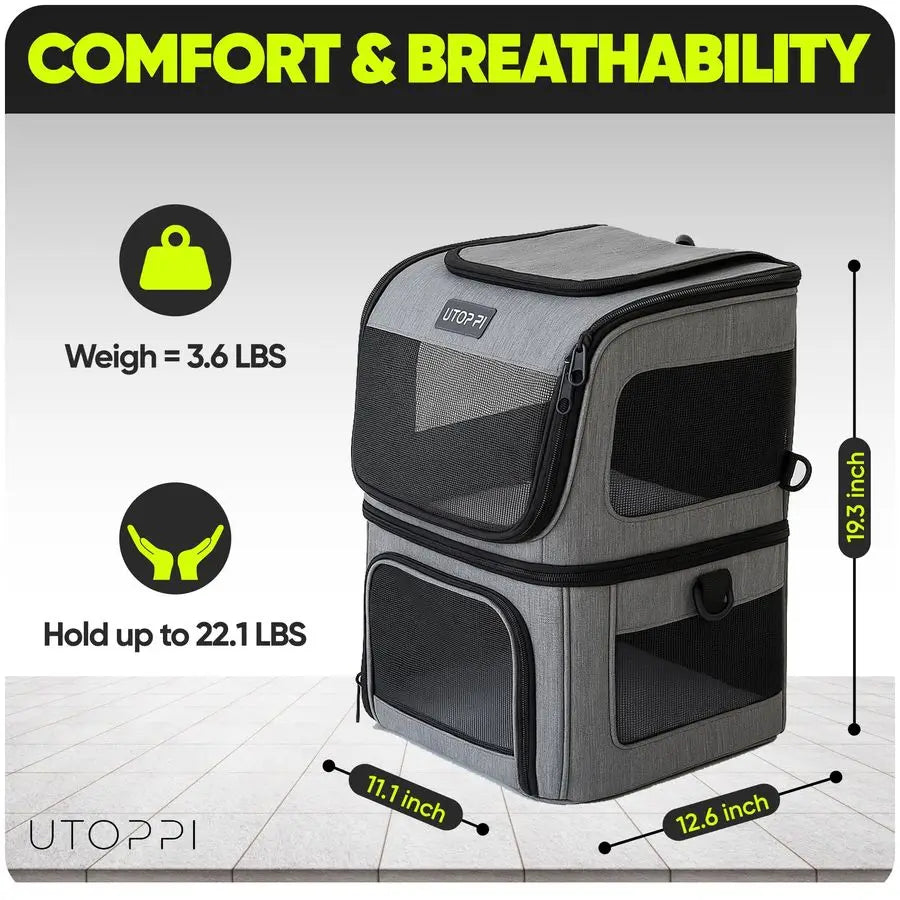 Backpack Carrier for 2 Cats, Kittens or Small Dogs, Foldable & Breathable Pet Travel Bag